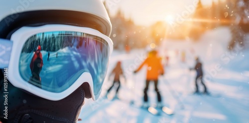 Ski Goggles on Snow With Sun Shining
