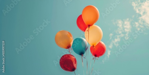 Colorful Balloons Floating in a Blue Sky