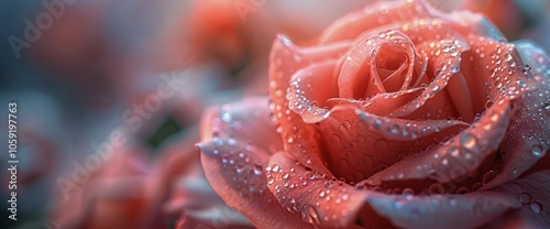 Close Up of a Dew-Covered Pink Rose Petals
