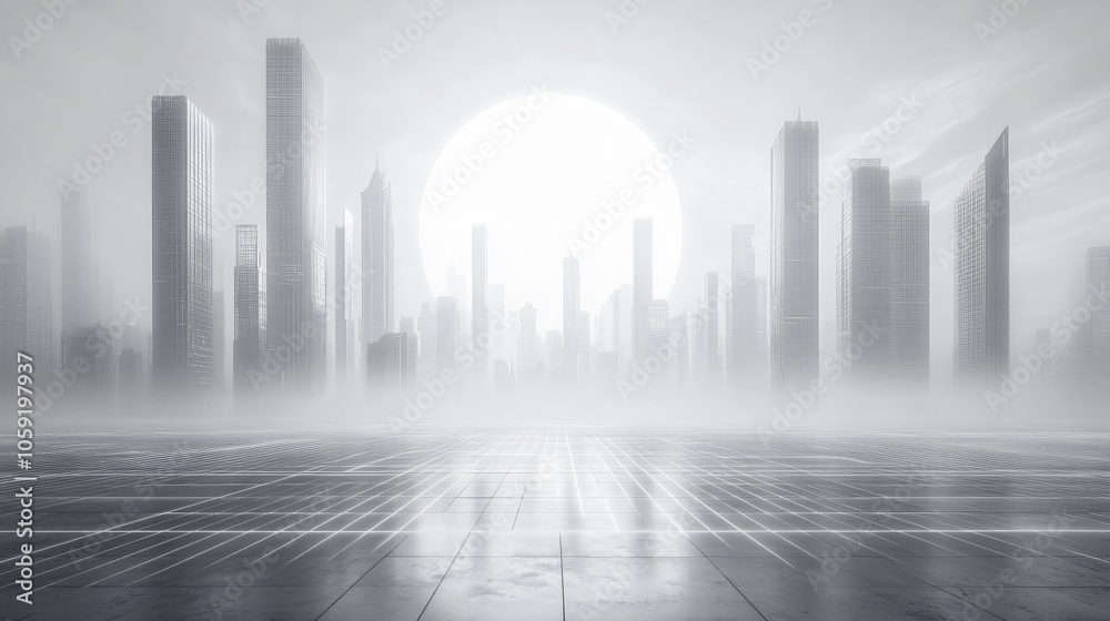 Urban Illusion: Commercial CBD Skyline with Exhibition Platforms and E-Commerce Under a Bright Sun Urban Illusion: Commercial CBD Skyline with Exhibition Platforms and E-Commerce Under a Bright Sun