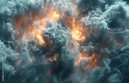 Abstract White Smoke Swirling In Dark Blue Atmosphere