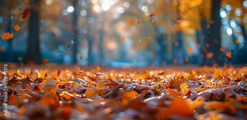 Close-Up View of Fallen Autumn Leaves on a Sunny Day