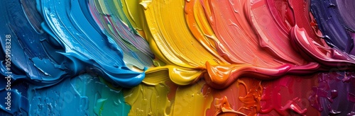 Closeup of Vibrant Swirls of Blue, Red, and Yellow Paint