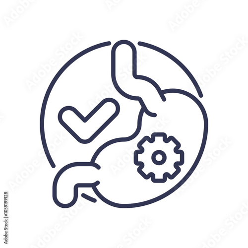 Stomach with gear symbolizing digestive breakdown and process.