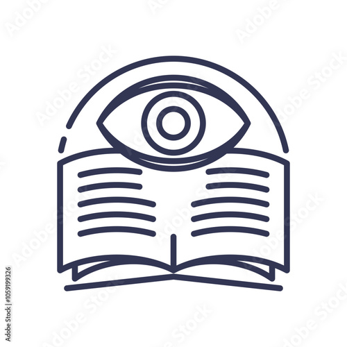 An eye over an open book symbolizes gaining insight through knowledge.