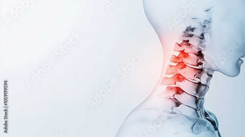 Illustration of a human neck with highlighted vertebrae, showcasing pain areas in the cervical spine for medical and health themes.