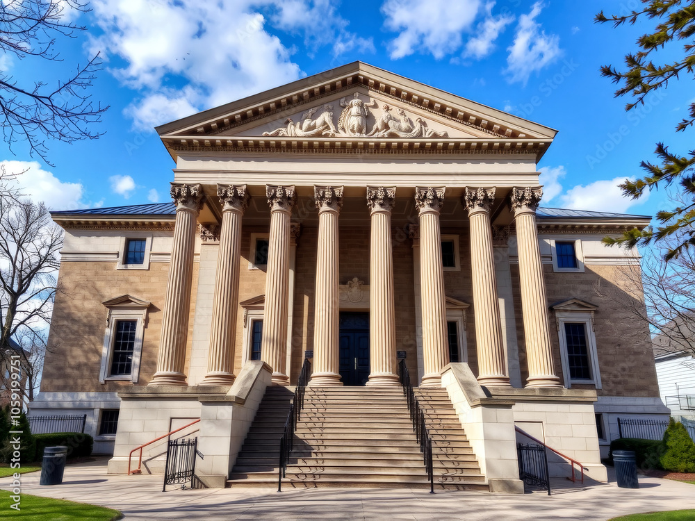 A large building with columns and a dome on top. The building is very old and has a lot of detail A large building with columns and a dome on top. The building is very old and has a lot of detail