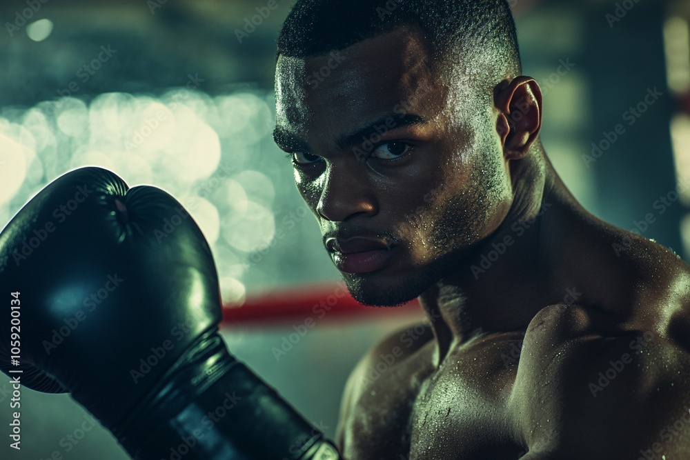 Portrait of a male boxer throwing a punch, intense focus, ring background, action shot, dramatic lighting, side angle 2 Portrait of a male boxer throwing a punch, intense focus, ring background, action shot, dramatic lighting, side angle 2