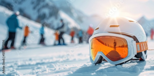 Ski Goggles on Snow With Sun Shining