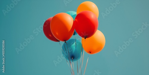 Colorful Balloons Floating in a Blue Sky