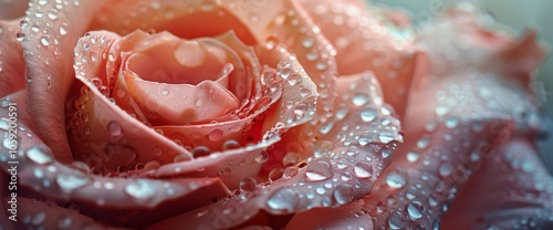 Close Up of a Dew-Covered Pink Rose Petals