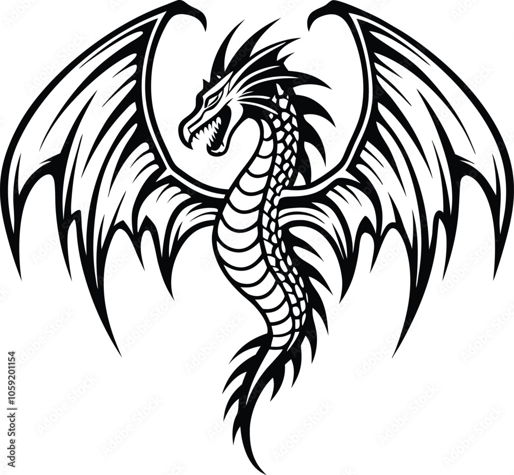 dragon tatoo vector illustration  black and white