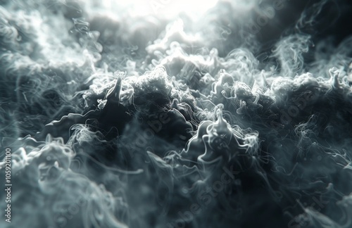 Abstract White Smoke Swirling In Dark Blue Atmosphere