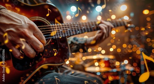 Musician Playing Acoustic Guitar During Festive Performance