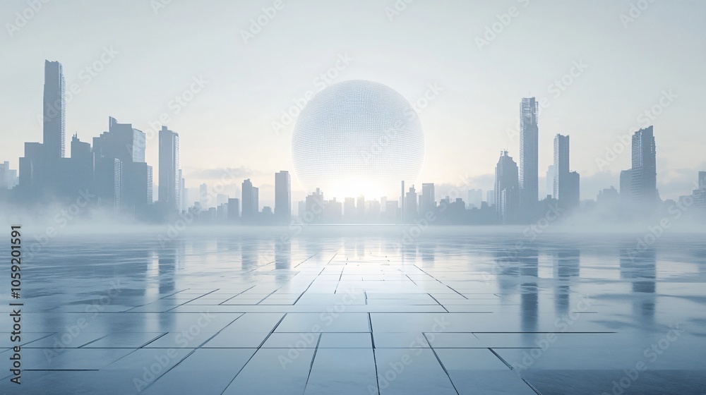Urban Illusion: Commercial CBD Skyline with Exhibition Platforms and E-Commerce Under a Brilliant Sun Urban Illusion: Commercial CBD Skyline with Exhibition Platforms and E-Commerce Under a Brilliant Sun