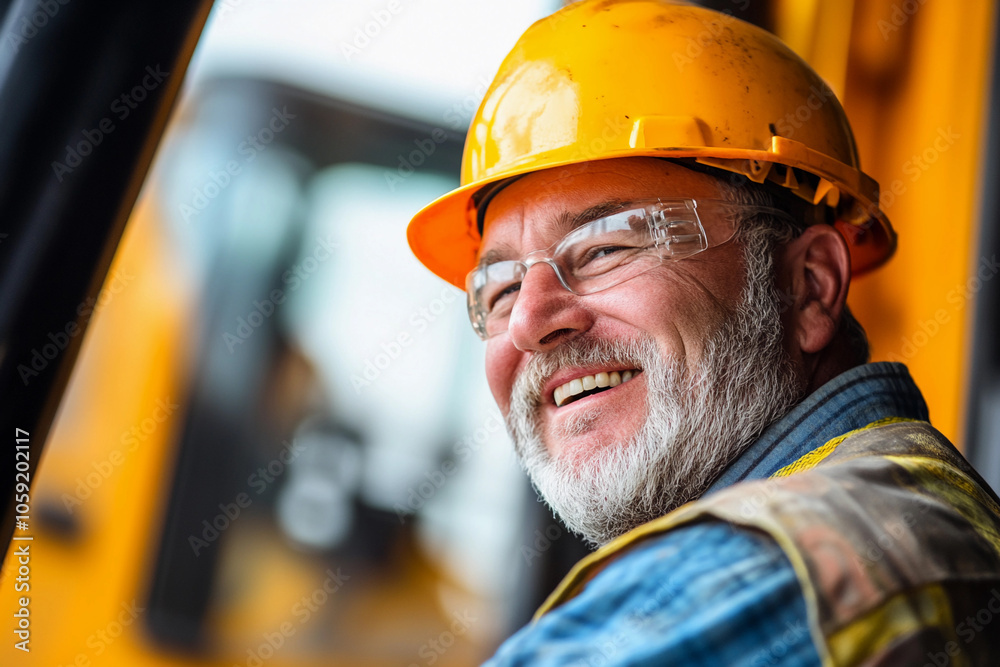 Smiling construction worker wearing a safety helmet outdoors Smiling construction worker wearing a safety helmet outdoors