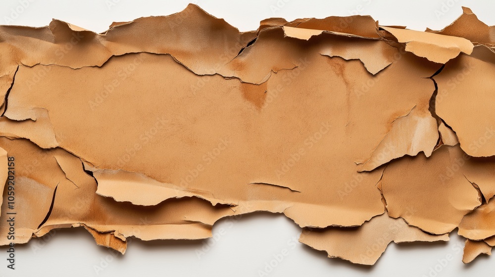Close-up of torn cardboard sheets layered and scattered with rough, jagged edges creating a textured abstract pattern. Close-up of torn cardboard sheets layered and scattered with rough, jagged edges creating a textured abstract pattern.
