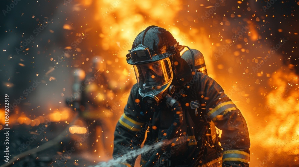 Brave Firefighter Battling Intense Blaze Brave Firefighter Battling Intense Blaze