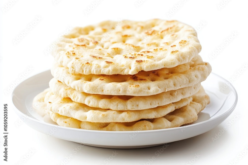 A solitary stack of pita bread on a white dish A solitary stack of pita bread on a white dish