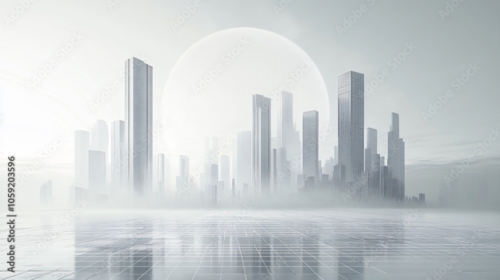 Urban Illusion: Commercial CBD Skyline with Exhibition Platforms and E-Commerce Under a Brilliant Sun Urban Illusion: Commercial CBD Skyline with Exhibition Platforms and E-Commerce Under a Brilliant Sun