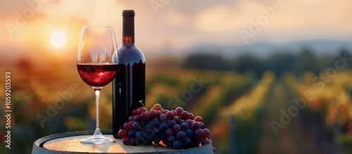 Wine and Grapes at Sunset