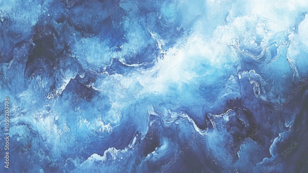 Blue Light Watercolor Ink Abstract Background Texture.
