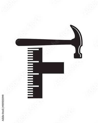 abstract hammer and ruler logo , initial hammer and ruler logo