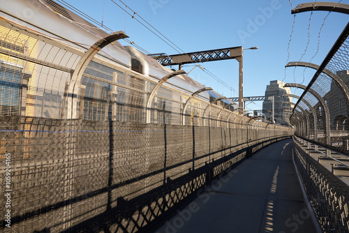 Steel made security fence around the train railway photo