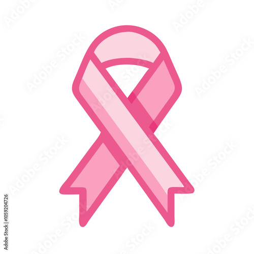 Pink ribbon icon representing breast cancer awareness in a flat design style