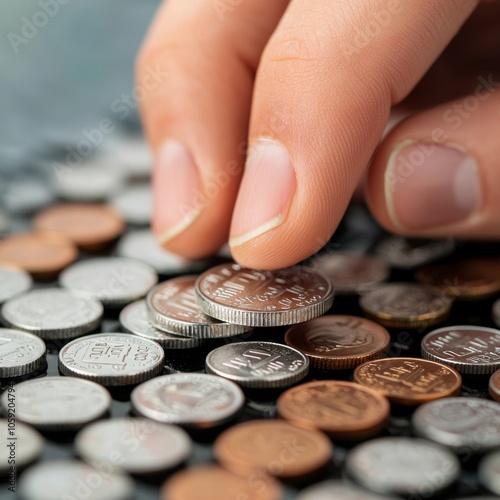 Hand Calculating with Coins Close Up photo