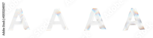 Set of 4 3d letter A with glass distortion effect isolated on a transparent background. 3d transparent elements for graphic design.