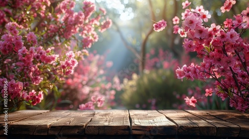 Wooden Table With Pink Flowers