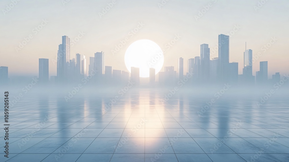 Urban Illusion: Commercial CBD Skyline with Exhibition Platforms and E-Commerce Under a Brilliant Sun Urban Illusion: Commercial CBD Skyline with Exhibition Platforms and E-Commerce Under a Brilliant Sun