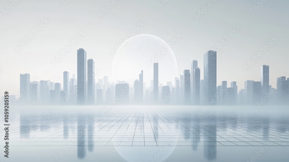 Urban Illusion: Commercial CBD Skyline with Exhibition Platforms and E-Commerce Under a Brilliant Sun Urban Illusion: Commercial CBD Skyline with Exhibition Platforms and E-Commerce Under a Brilliant Sun