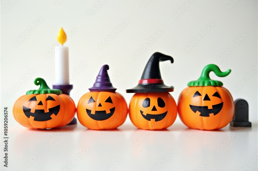 Halloween holiday toy pumpkins, toy caps, toy graves, toy candles, Halloween holiday toy pumpkins, toy caps, toy graves, toy candles,