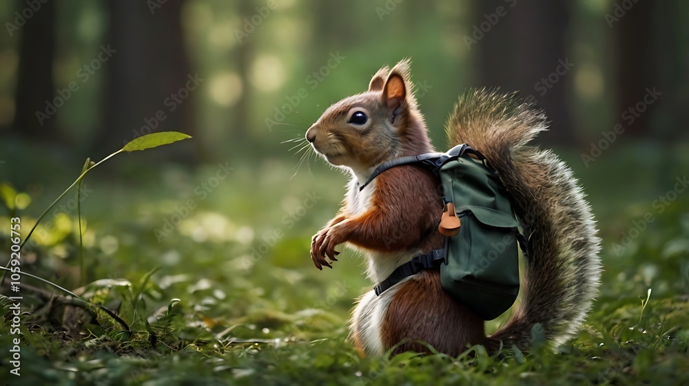 Quirky Squirrel with a Tiny Backpack Quirky Squirrel with a Tiny Backpack