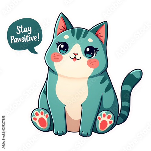 Chibi cat illustration. Kawaii cat sticker featuring a motivational message: 