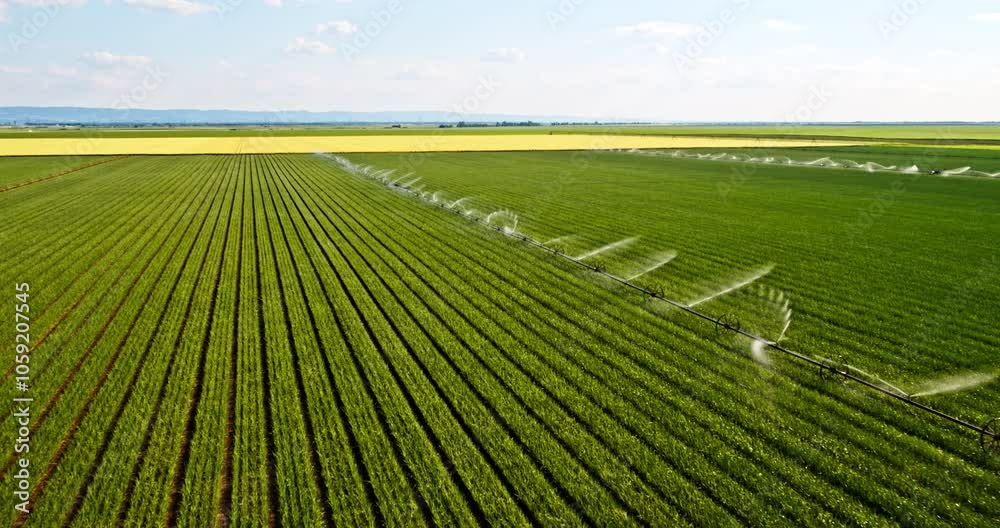 Drone aerial shot of an agricultural irrigation system Drone aerial shot of an agricultural irrigation system