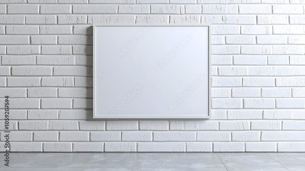 Clean White Brick Wall with Hanging Poster Frame for Artwork Print or Branding Mockup Clean White Brick Wall with Hanging Poster Frame for Artwork Print or Branding Mockup