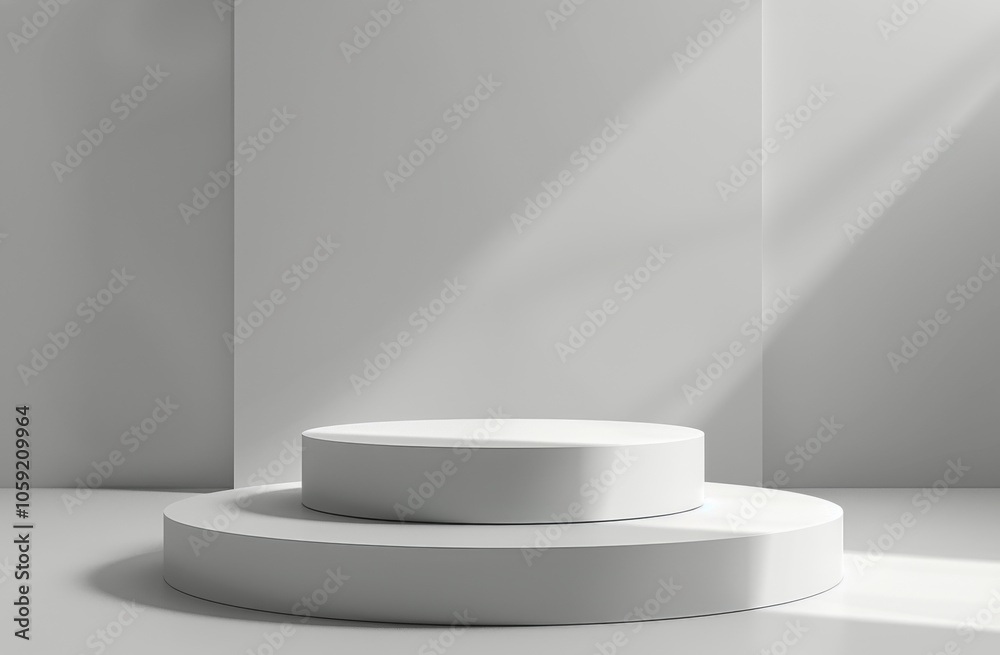 White Cylindrical Platform in a Modern Room With Sunlight White Cylindrical Platform in a Modern Room With Sunlight