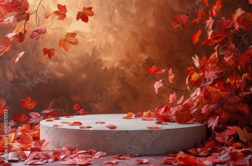 Autumn Leaves Surround a White Concrete Platform