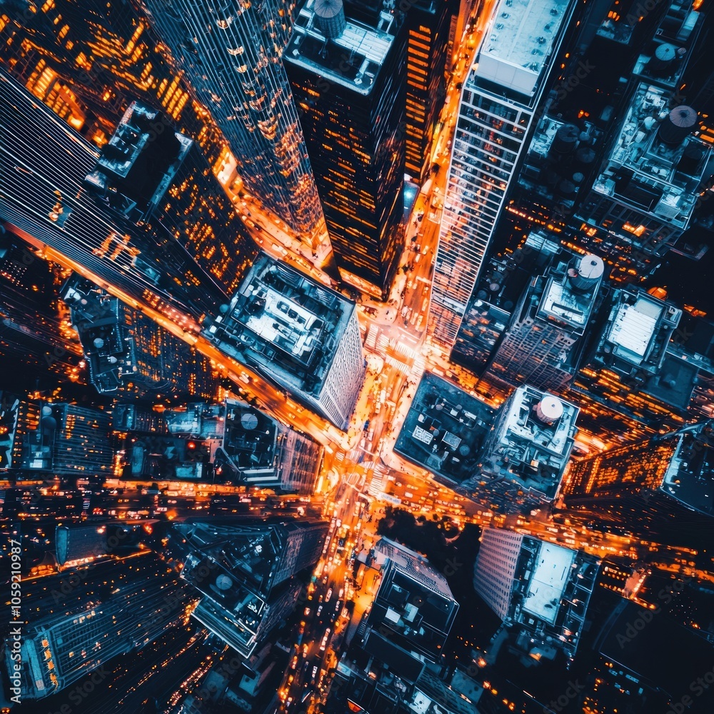 Aerial View of a Vibrant Cityscape Illuminated by Night Lights Capturing Urban Energy and Movement Aerial View of a Vibrant Cityscape Illuminated by Night Lights Capturing Urban Energy and Movement