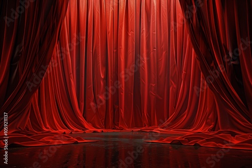 Red Velvet Curtains Draped for a Stage Performance