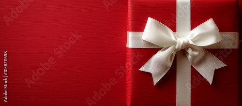 Red Gift Box With Silver Bow on Striped Red Background