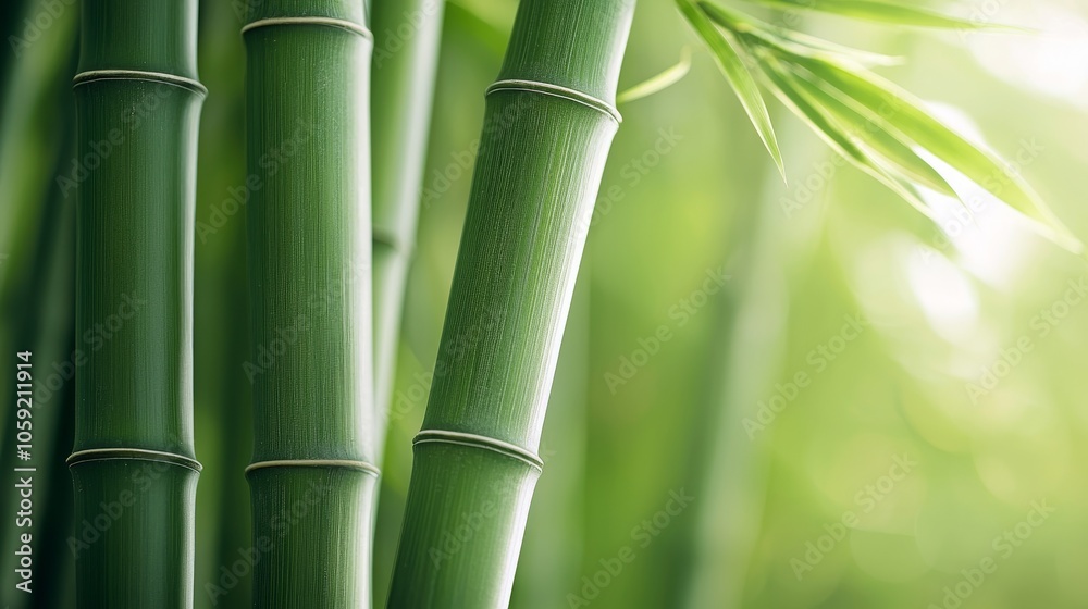 Fototapeta premium Close-up of vibrant bamboo stalks, showcasing lush green colors and natural textures.