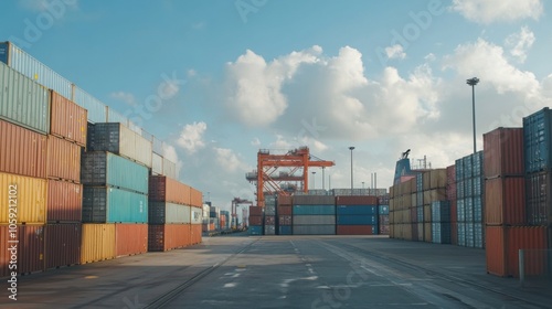 Wallpaper Mural Cargo containers are stacked on top of each other at a busy port. Torontodigital.ca