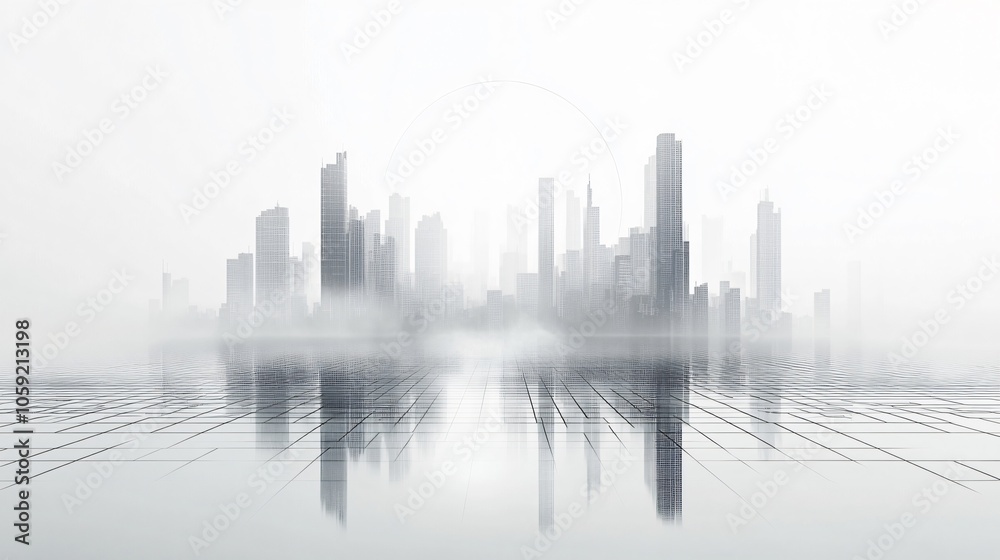 Fototapeta premium Bright Urban Dreamscape: CBD Skyline with E-Commerce and Automotive Advertising under a Radiant Sun