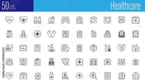 Medical icon set, mobile communication and web app icons. Medical, Health, Icons, Line Icons, Hearts, ECGs, Medicine Bottles, Prescriptions.