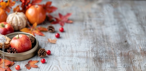 Autumnal Pie and Apples on Rustic Wood