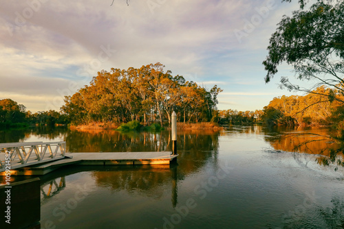 golden afternoon at the Koondrook jetty on the Gunbower Creek in Victoria, Australia